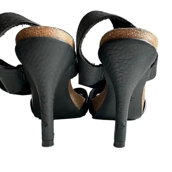 Pedro Garcia Black Pebbled Leather Sandals 4.25 Inch Heel - Size EU 39 (US 8) - Picture 9 of 17